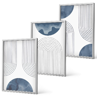 Set de 3 cuadros para salón patrones azules abstractos