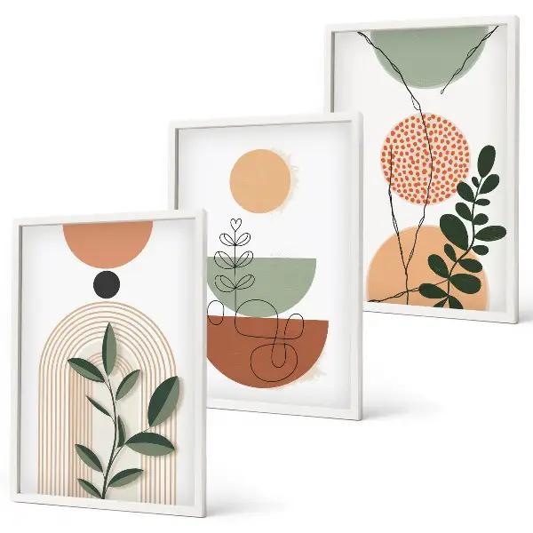 Juego de 3 cuadros con formas abstractas de plantas