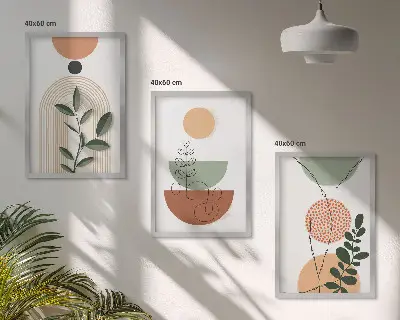 Juego de 3 cuadros con formas abstractas de plantas
