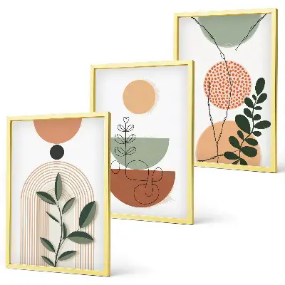 Juego de 3 cuadros con formas abstractas de plantas