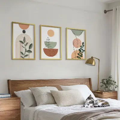 Juego de 3 cuadros con formas abstractas de plantas