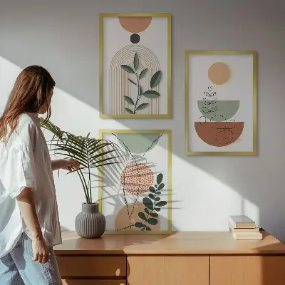 Juego de 3 cuadros con formas abstractas de plantas