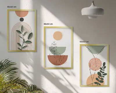 Juego de 3 cuadros con formas abstractas de plantas