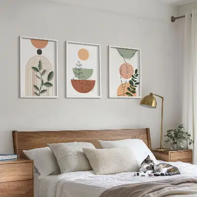 Juego de 3 cuadros con formas abstractas de plantas