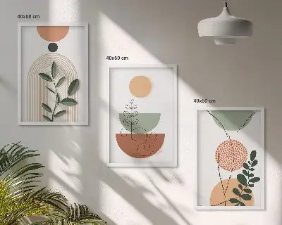 Juego de 3 cuadros con formas abstractas de plantas