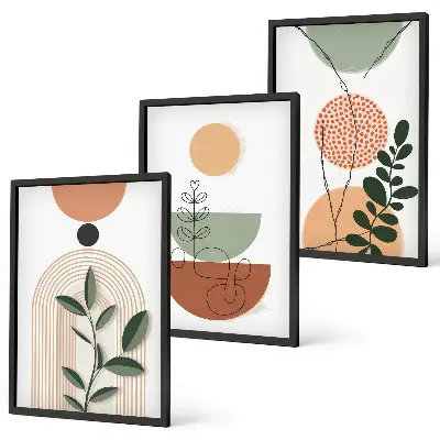 Juego de 3 cuadros con formas abstractas de plantas