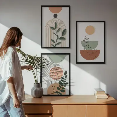Juego de 3 cuadros con formas abstractas de plantas