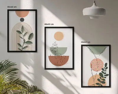 Juego de 3 cuadros con formas abstractas de plantas