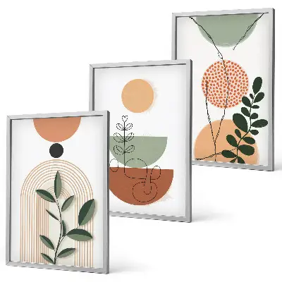 Juego de 3 cuadros con formas abstractas de plantas
