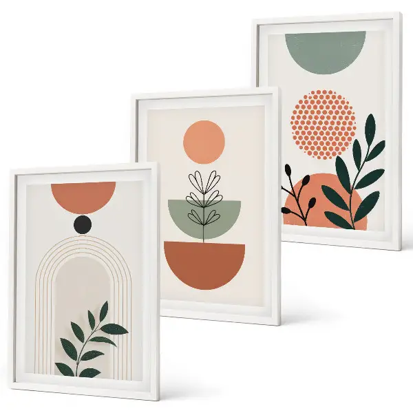 Set de 3 cuadros para salón con motivos vegetales modernos