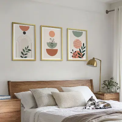Set de 3 cuadros para salón con motivos vegetales modernos