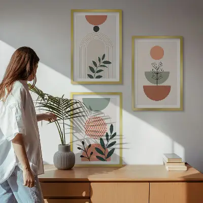 Set de 3 cuadros para salón con motivos vegetales modernos