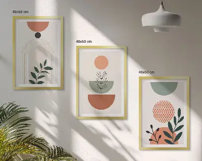 Set de 3 cuadros para salón con motivos vegetales modernos