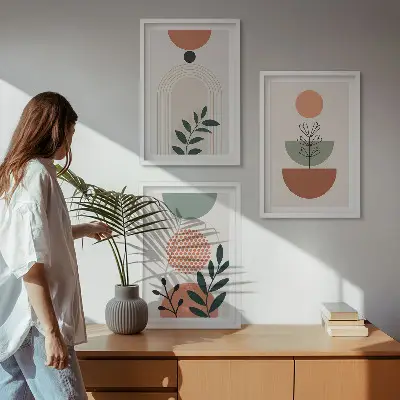 Set de 3 cuadros para salón con motivos vegetales modernos
