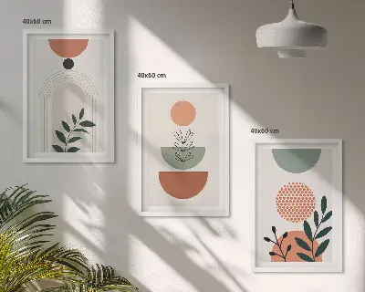 Set de 3 cuadros para salón con motivos vegetales modernos