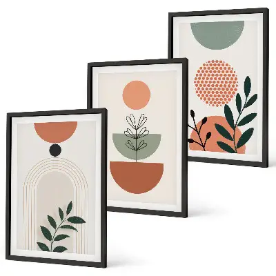 Set de 3 cuadros para salón con motivos vegetales modernos