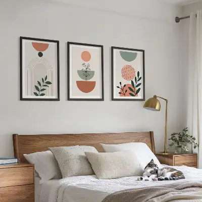 Set de 3 cuadros para salón con motivos vegetales modernos