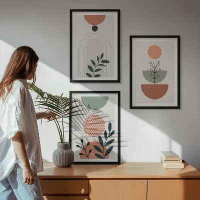 Set de 3 cuadros para salón con motivos vegetales modernos
