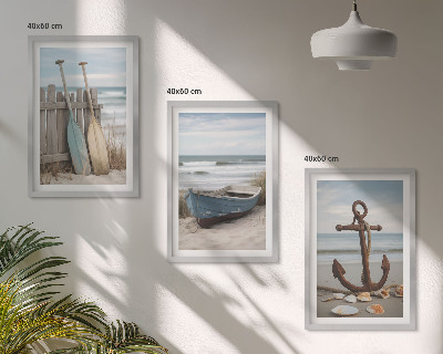 Set de 3 cuadros para salón Anclaje de barco de playa arena