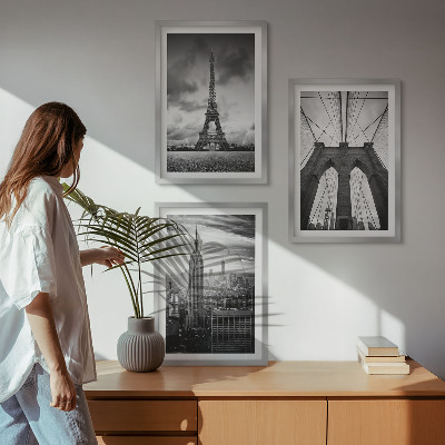 Juego de 3 cuadros Torres de puente monocromáticas