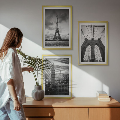 Juego de 3 cuadros Torres de puente monocromáticas