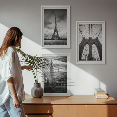 Juego de 3 cuadros Torres de puente monocromáticas