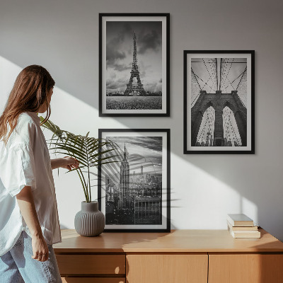 Juego de 3 cuadros Torres de puente monocromáticas