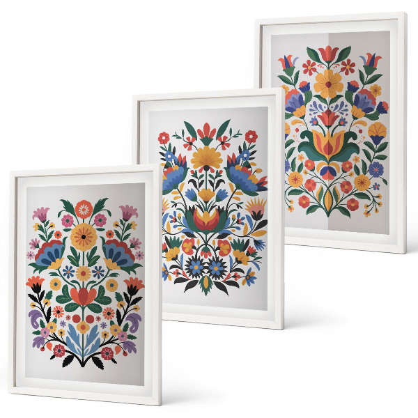 Set de 3 cuadros para salón Estampados florales en colores intensos