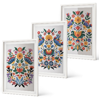 Set de 3 cuadros para salón Estampados florales en colores intensos