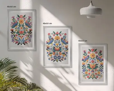 Set de 3 cuadros para salón con estampados florales en colores intensos
