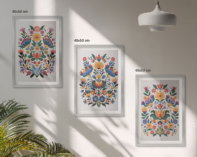 Set de 3 cuadros para salón Estampados florales en colores intensos