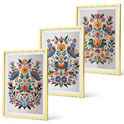 Set de 3 cuadros para salón con estampados florales en colores intensos