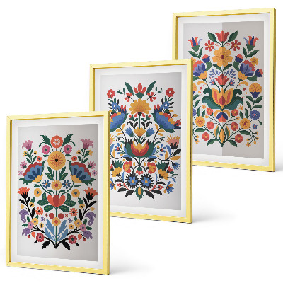 Set de 3 cuadros para salón Estampados florales en colores intensos