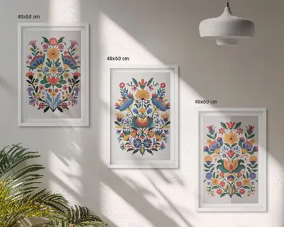 Set de 3 cuadros para salón con estampados florales en colores intensos