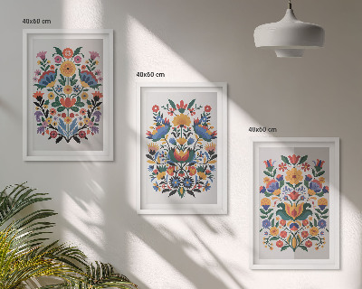 Set de 3 cuadros para salón Estampados florales en colores intensos