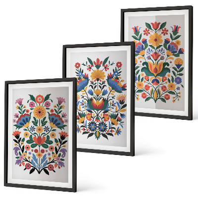 Set de 3 cuadros para salón Estampados florales en colores intensos