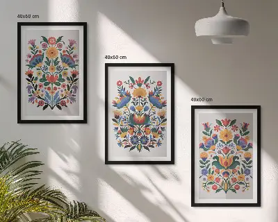 Set de 3 cuadros para salón con estampados florales en colores intensos