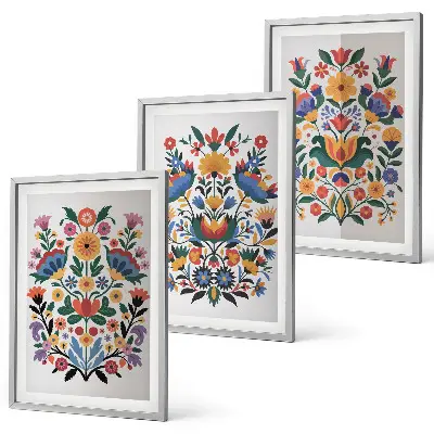 Set de 3 cuadros para salón con estampados florales en colores intensos