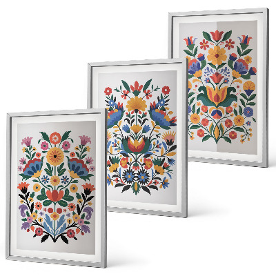Set de 3 cuadros para salón Estampados florales en colores intensos
