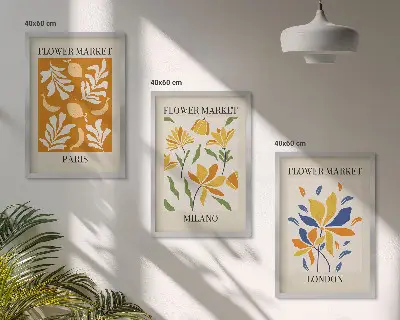 Set de 3 cuadros decorativos con motivos florales de París, Milán y Londres para salón