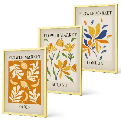 Set de 3 cuadros decorativos con motivos florales de París, Milán y Londres para salón