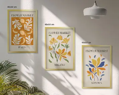 Set de 3 cuadros decorativos con motivos florales de París, Milán y Londres para salón