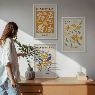 Set de 3 cuadros decorativos con motivos florales de París, Milán y Londres para salón