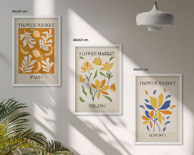 Set de 3 cuadros para salón Carteles florales París Milán Londres