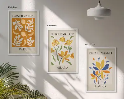 Set de 3 cuadros decorativos con motivos florales de París, Milán y Londres para salón