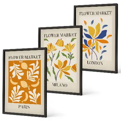 Set de 3 cuadros decorativos con motivos florales de París, Milán y Londres para salón