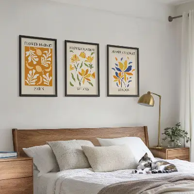 Set de 3 cuadros decorativos con motivos florales de París, Milán y Londres para salón