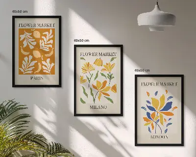 Set de 3 cuadros decorativos con motivos florales de París, Milán y Londres para salón