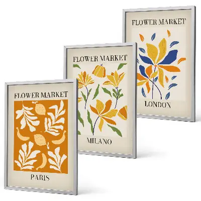Set de 3 cuadros decorativos con motivos florales de París, Milán y Londres para salón