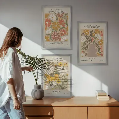 Juego de 3 cuadros con estampados florales de Ámsterdam, París y Londres